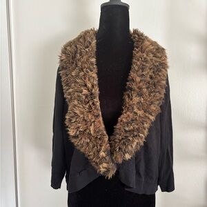 Y2K Dark Brown Faux Fur Collar Cardigan Jacket Size 4.